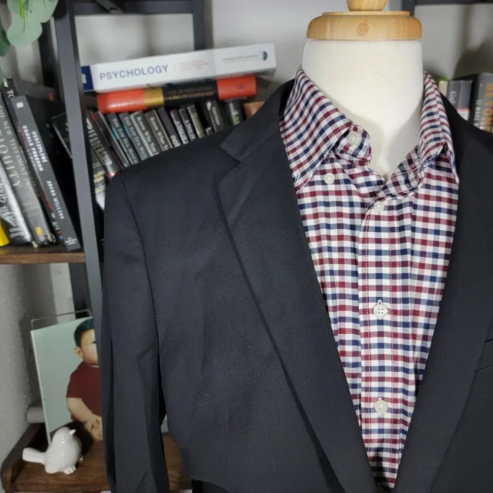 Egara Men's Sport Coat Two Button Solid Black Poly Blend EXTREME SLIM FIT Sz 48R